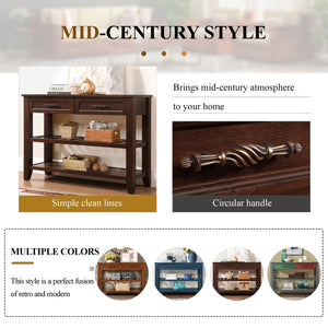 English Elm Console Sofa Table Solid Wood Distressed Finish Two Drawers Open Shelves Entryway Espresso W1202P360974