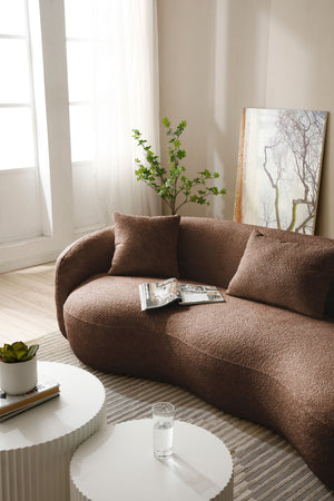 English Elm Mid Century Modern Boucle Curved Sofa Sculptural Half Moon Seat for Living Rooms Brown W876102842