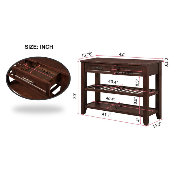 English Elm Console Sofa Table Solid Wood Distressed Finish Two Drawers Open Shelves Entryway Espresso W1202P360974