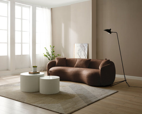 English Elm Mid Century Modern Boucle Curved Sofa Sculptural Half Moon Seat for Living Rooms Brown W876102842