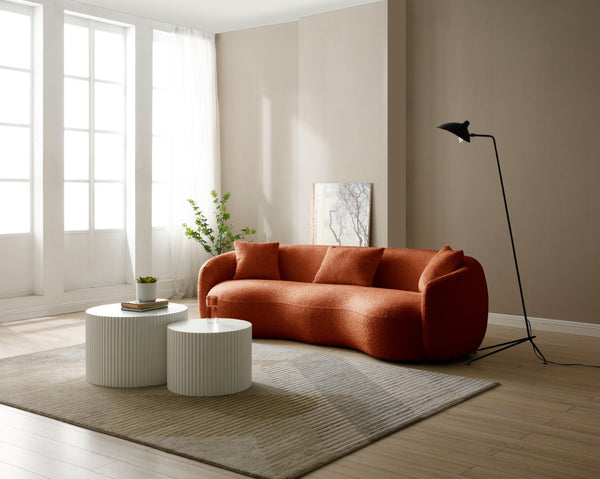 English Elm Mid Century Modern Boucle Curved Sofa Sculptural Half Moon Seat for Living Rooms Orange W876102841