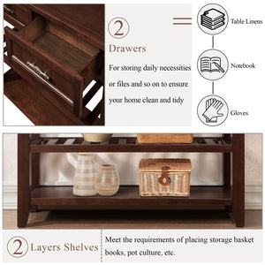 English Elm Console Sofa Table Solid Wood Distressed Finish Two Drawers Open Shelves Entryway Espresso W1202P360974