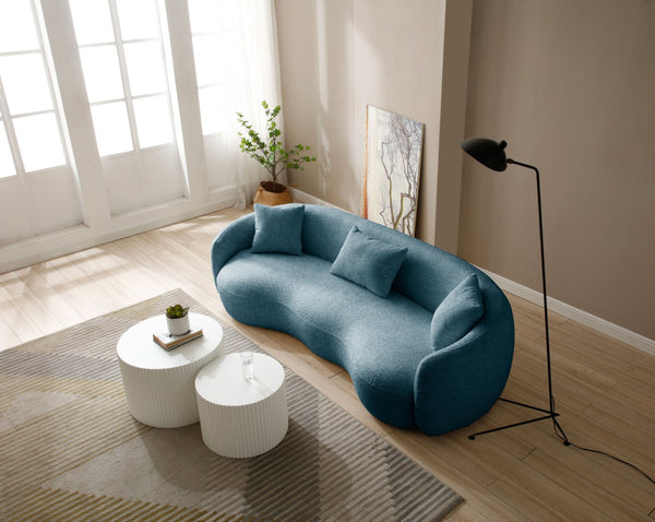 English Elm Mid Century Modern Boucle Curved Sofa Sculptural Half Moon Seat for Living Rooms Blue W876102840