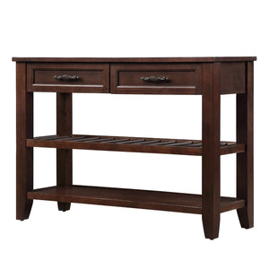 English Elm Console Sofa Table Solid Wood Distressed Finish Two Drawers Open Shelves Entryway Espresso W1202P360974