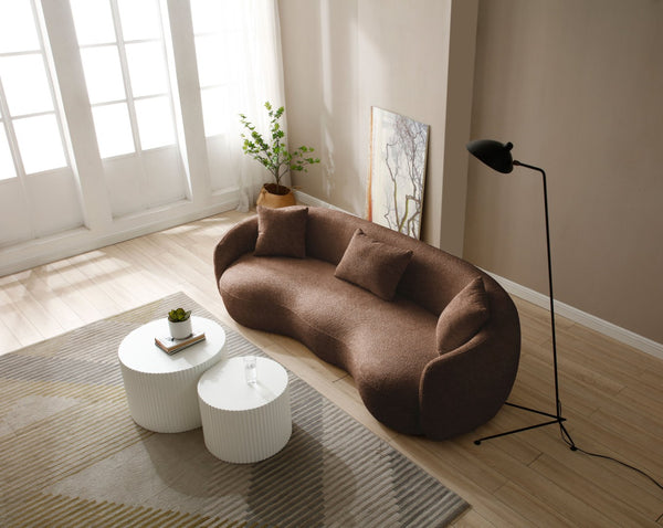 English Elm Mid Century Modern Boucle Curved Sofa Sculptural Half Moon Seat for Living Rooms Brown W876102842