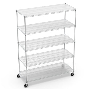 English Elm 5 Tier Heavy Duty Adjustable Storage Rack - 7500Lbs Capacity Metal Shelving Unit With Wheels & Liners W155083060
