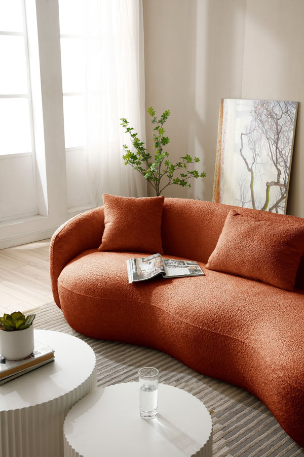 English Elm Mid Century Modern Boucle Curved Sofa Sculptural Half Moon Seat for Living Rooms Orange W876102841