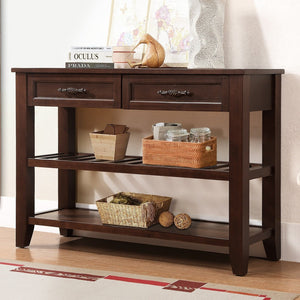 English Elm Console Sofa Table Solid Wood Distressed Finish Two Drawers Open Shelves Entryway Espresso W1202P360974
