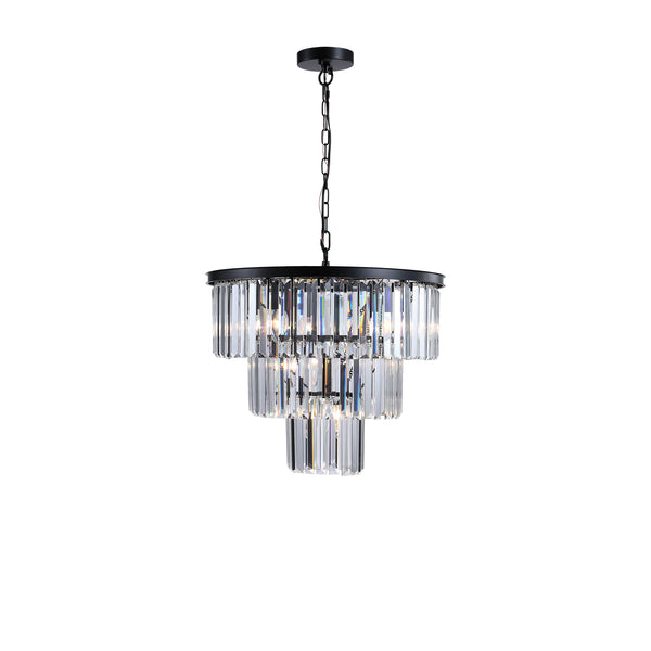 English Elm (Same As W1340102277/L5007) 20" 3-Tier Crystal Chandelier, 7-Light Black Frame Pendant For Luxe Interiors W1340P189315