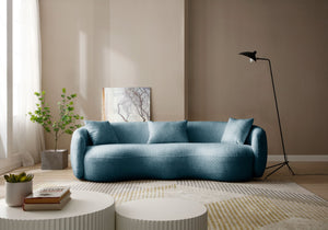 English Elm Mid Century Modern Boucle Curved Sofa Sculptural Half Moon Seat for Living Rooms Blue W876102840