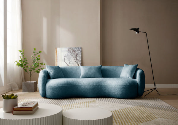 English Elm Mid Century Modern Boucle Curved Sofa Sculptural Half Moon Seat for Living Rooms Blue W876102840