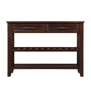 English Elm Console Sofa Table Solid Wood Distressed Finish Two Drawers Open Shelves Entryway Espresso W1202P360974