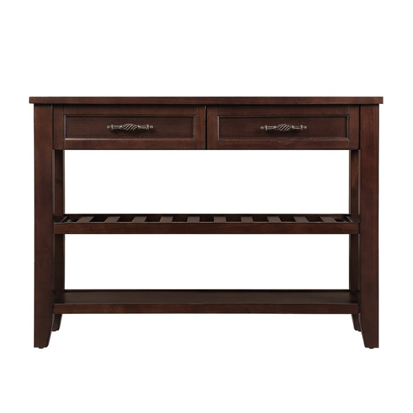 English Elm Console Sofa Table Solid Wood Distressed Finish Two Drawers Open Shelves Entryway Espresso W1202P360974
