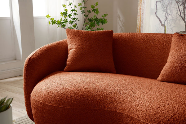 English Elm Mid Century Modern Boucle Curved Sofa Sculptural Half Moon Seat for Living Rooms Orange W876102841