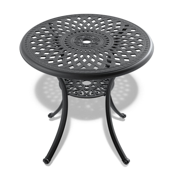 English Elm 3-piece Cast Aluminum Outdoor Bistro Set with Ornate Petal Detailing and Cushioned Chairs W1710S00625