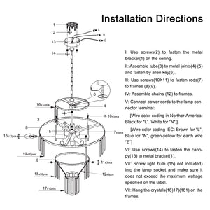 English Elm 20" Modern Crystal Chandelier Black Finish, 4-Tier K9 Crystal Pendant Light for Dining Foyer W1340102266