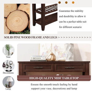 English Elm Console Sofa Table Solid Wood Distressed Finish Two Drawers Open Shelves Entryway Espresso W1202P360974