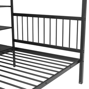 English Elm Full Full Over Twin Metal Bunk Bed with Built-In Desk, Shelves, Ladder, Space-Saving Black Design GX000623AAB