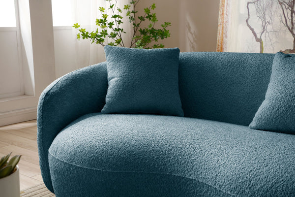 English Elm Mid Century Modern Boucle Curved Sofa Sculptural Half Moon Seat for Living Rooms Blue W876102840