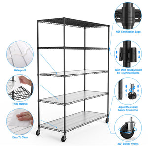 English Elm 5 Tier 7500Lbs Heavy-Duty Adjustable Storage Rack With Wheels & Liners - Versatile Wire Shelving Unit W155083059