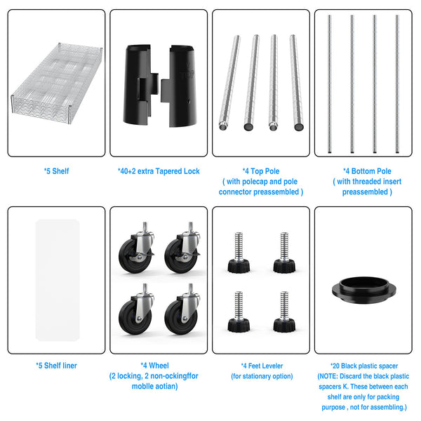 English Elm 5 Tier Heavy Duty Adjustable Storage Rack - 7500Lbs Capacity Metal Shelving Unit With Wheels & Liners W155083060