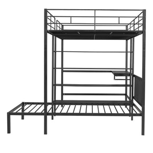 English Elm Full Full Over Twin Metal Bunk Bed with Built-In Desk, Shelves, Ladder, Space-Saving Black Design GX000623AAB