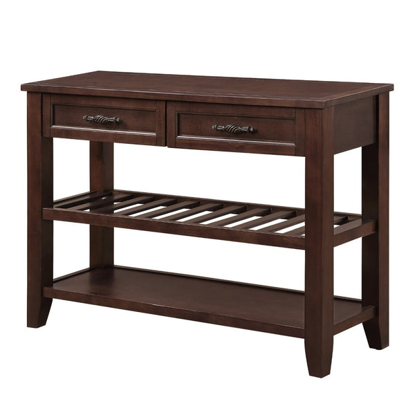 English Elm Console Sofa Table Solid Wood Distressed Finish Two Drawers Open Shelves Entryway Espresso W1202P360974