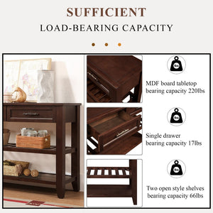 English Elm Console Sofa Table Solid Wood Distressed Finish Two Drawers Open Shelves Entryway Espresso W1202P360974