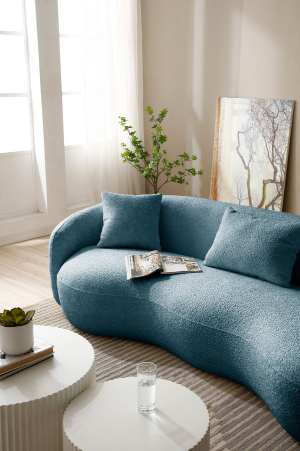 English Elm Mid Century Modern Boucle Curved Sofa Sculptural Half Moon Seat for Living Rooms Blue W876102840