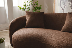 English Elm Mid Century Modern Boucle Curved Sofa Sculptural Half Moon Seat for Living Rooms Brown W876102842