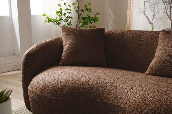 English Elm Mid Century Modern Boucle Curved Sofa Sculptural Half Moon Seat for Living Rooms Brown W876102842