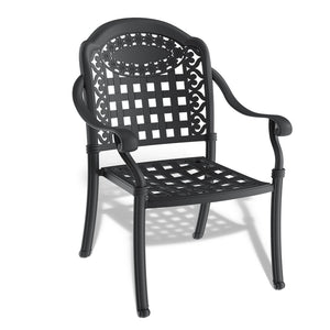 English Elm Cast Aluminum Outdoor Dining Chairs Set of 4 with Carved Relief Frame and Weather Cushions W1710S00510