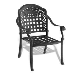 English Elm Cast Aluminum Patio Dining Chair Set Of 4 With Black Frame & Blue Cushions For Outdoor Comfort W1710P166056