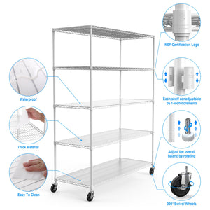 English Elm 5 Tier Heavy Duty 7500Lbs Adjustable Metal Storage Rack With Wheels & Shelf Liners - 82" H X 60" L W155083061