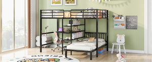 English Elm Full Full Over Twin Metal Bunk Bed with Built-In Desk, Shelves, Ladder, Space-Saving Black Design GX000623AAB