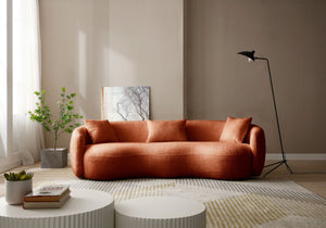 English Elm Mid Century Modern Boucle Curved Sofa Sculptural Half Moon Seat for Living Rooms Orange W876102841