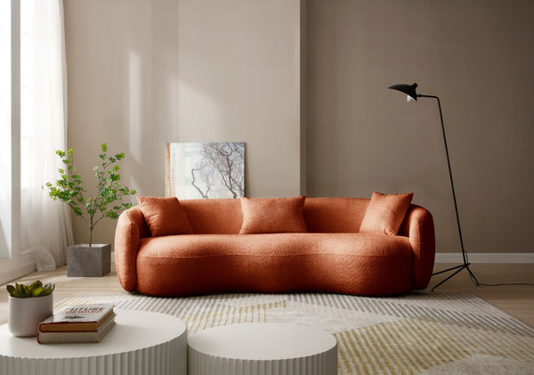 English Elm Mid Century Modern Boucle Curved Sofa Sculptural Half Moon Seat for Living Rooms Orange W876102841