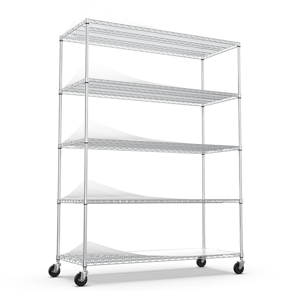 English Elm 5 Tier Heavy Duty Adjustable Storage Rack - 7500Lbs Capacity Metal Shelving Unit With Wheels & Liners W155083060