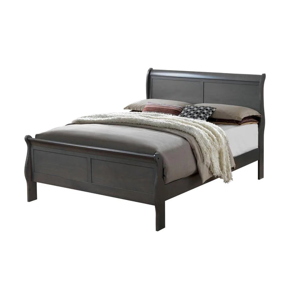 English Elm Classic Sleigh Bed Queen Size Solid Wood Louis Phillipe Design Transitional Master Bedroom Focal Piece Gray 27 L x 57 W x 6 H B011S02031