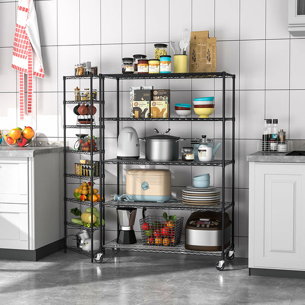 English Elm 5 5-Tier Heavy Duty Adjustable Storage Rack — 6000lb Capacity, NSF-Certified Wire Shelving on Wheels Black W155083056