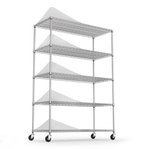 English Elm 5 5-Tier Heavy Duty Adjustable Storage Rack — 6000lb Capacity, NSF-Certified Wire Shelving on Wheels Chrome W155083057