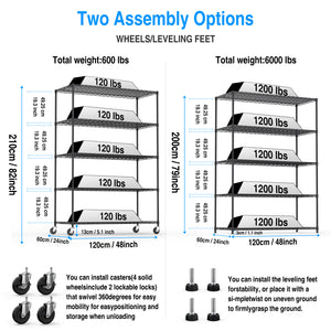 English Elm 5 5-Tier Heavy Duty Adjustable Storage Rack — 6000lb Capacity, NSF-Certified Wire Shelving on Wheels Black W155083056