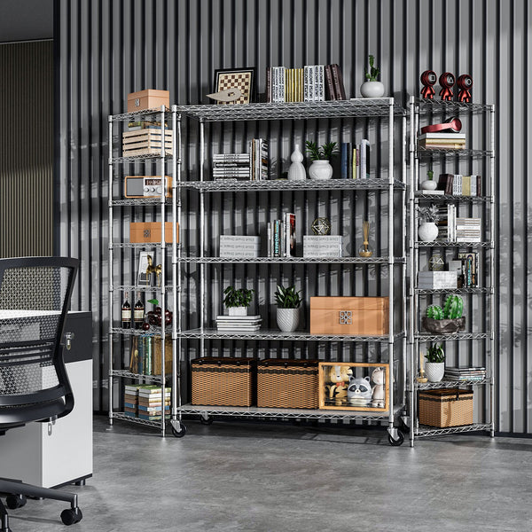 English Elm 5 5-Tier Heavy Duty Adjustable Storage Rack — 6000lb Capacity, NSF-Certified Wire Shelving on Wheels Chrome W155083057
