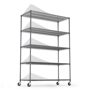 English Elm 5 5-Tier Heavy Duty Adjustable Storage Rack — 6000lb Capacity, NSF-Certified Wire Shelving on Wheels Black W155083056