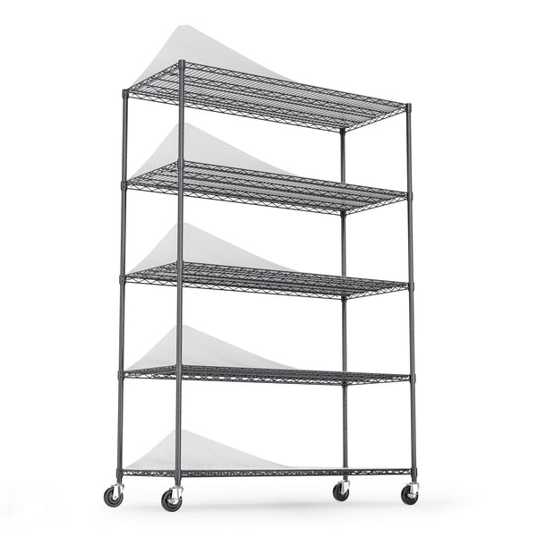 English Elm 5 5-Tier Heavy Duty Adjustable Storage Rack — 6000lb Capacity, NSF-Certified Wire Shelving on Wheels Black W155083056