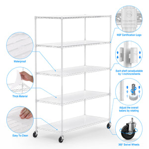 English Elm 5 5-Tier Heavy Duty Adjustable Storage Rack — 6000lb Capacity, NSF-Certified Wire Shelving on Wheels White W155083058