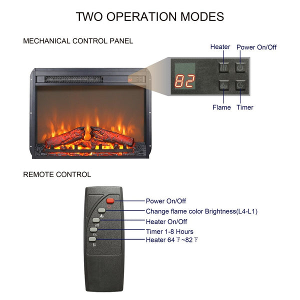 English Elm 26 Inch Electric Fireplace Insert Ultra Thin Log Set Led Flame with Remote Timer W1769103309