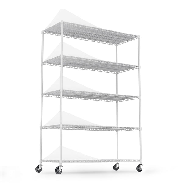 English Elm 5 5-Tier Heavy Duty Adjustable Storage Rack — 6000lb Capacity, NSF-Certified Wire Shelving on Wheels White W155083058