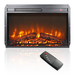English Elm 26 Inch Electric Fireplace Insert Ultra Thin Log Set Led Flame with Remote Timer W1769103309