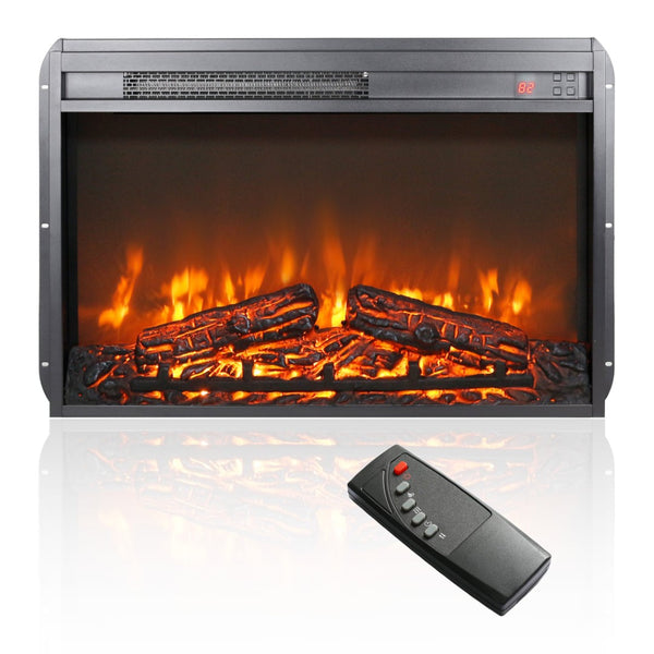 English Elm 26 Inch Electric Fireplace Insert Ultra Thin Log Set Led Flame with Remote Timer W1769103309